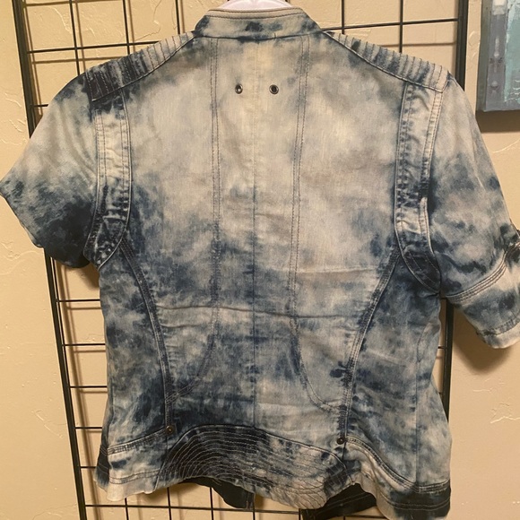 Tie Dye Slant Zip Jean Jacket - Picture 2 of 5